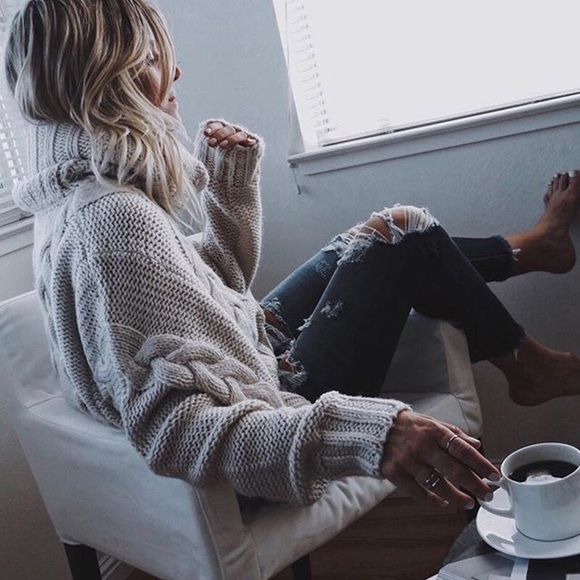 NEW Gray Cozy Turtleneck Cable Knit Sweater - Picture 3 of 6